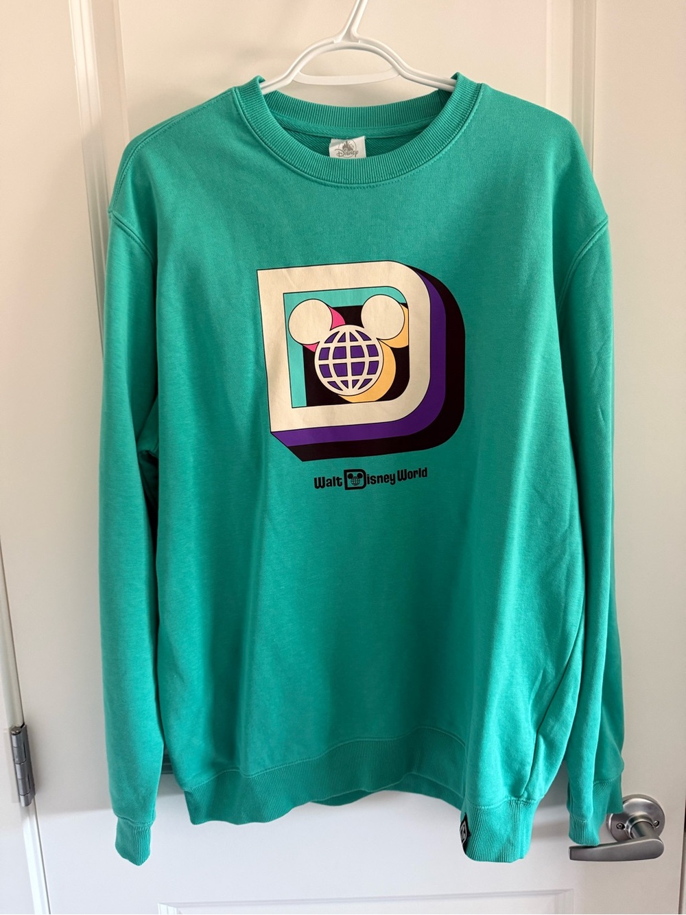 Disney Teal Crewneck Sweatshirt with Multicolor Retro Walt Disney World Logo
